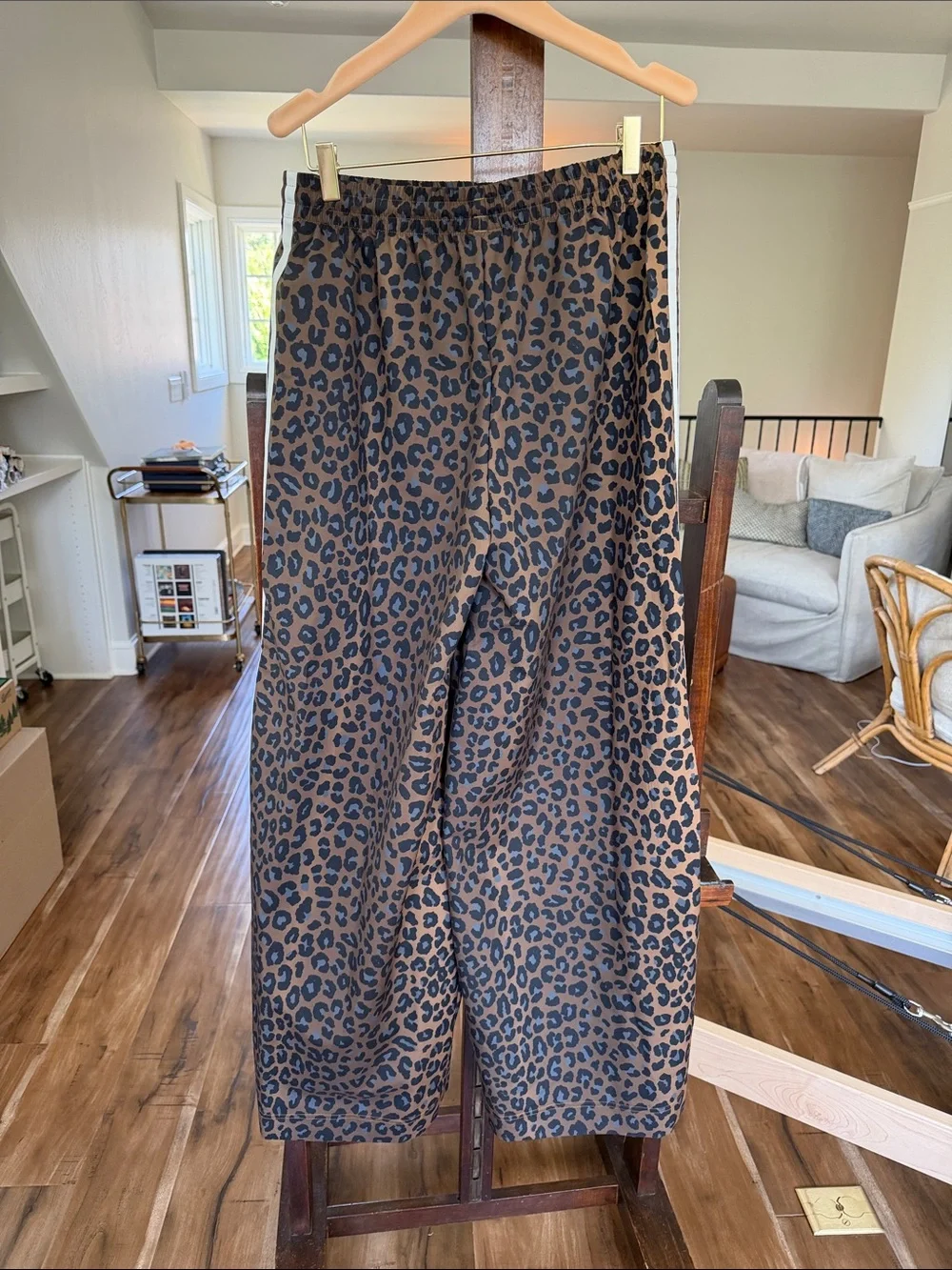 adidas Brown and Black Leopard Wide-Leg Track Pants with White Side Stripes - Picture 2 of 3